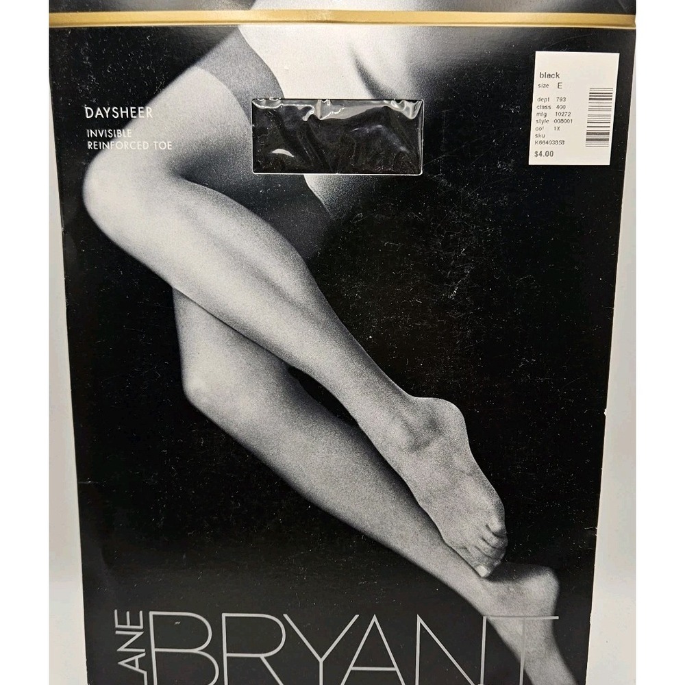 Lane Bryant Daysheer Invisible Reinforced Toe Hosiery Pantyhose Black Size E